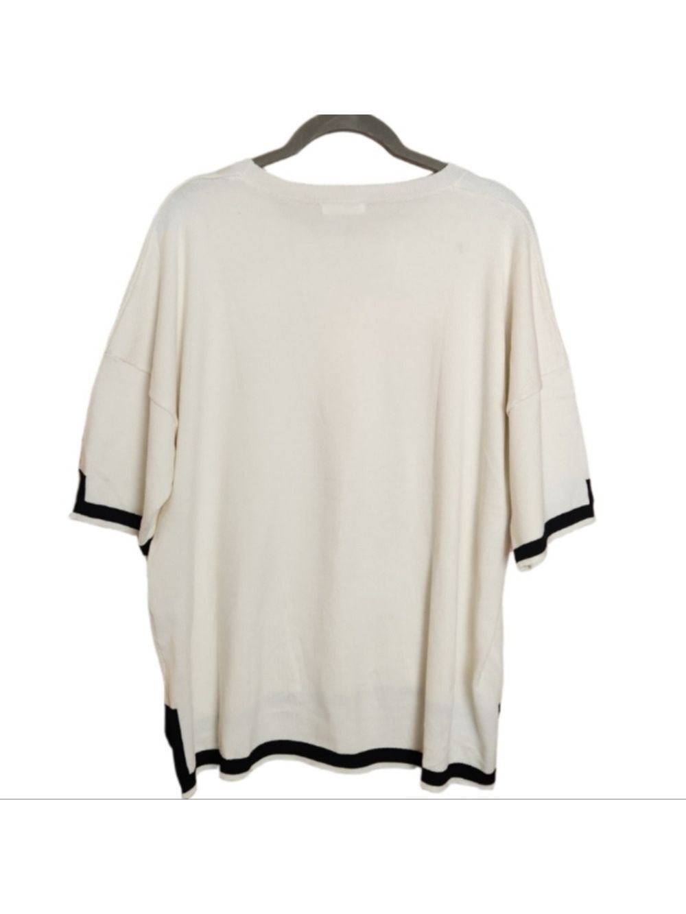 EKOUAER 2 PIECE KNIT LOUNGEWEAR SET CREAM BLACK WIDE LEG SHORT SLEEVE NWT XL - Picture 7 of 9